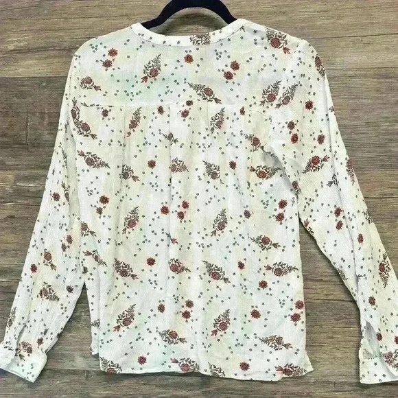 LOFT White and Brown Floral Long Sleeve Blouse Womens Size XS - Picture 3 of 3